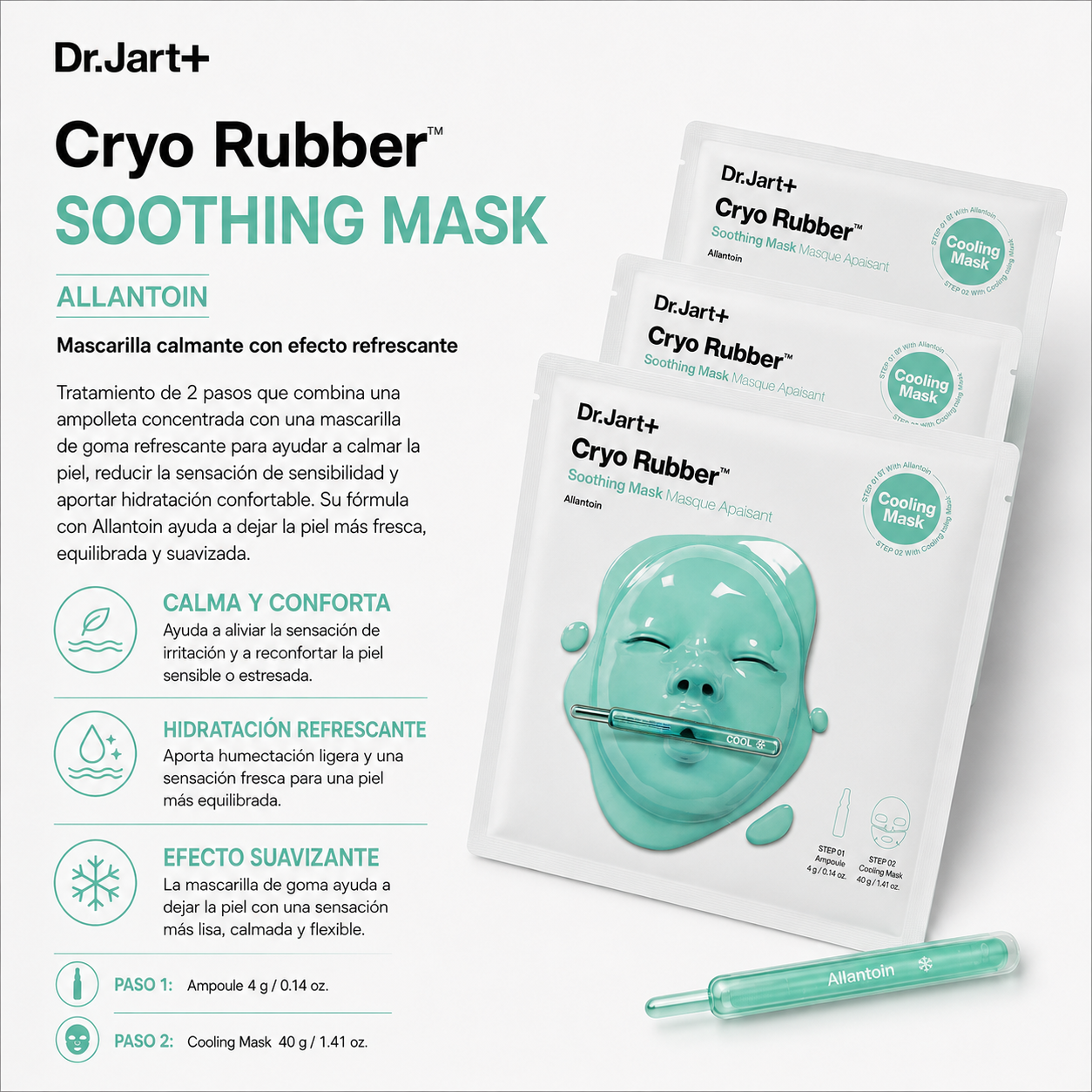Dr.Jart+ - Cryo Rubber Soothing Mask - Mascarilla Calmante con Alantoína y Centella Asiática 2 Pasos