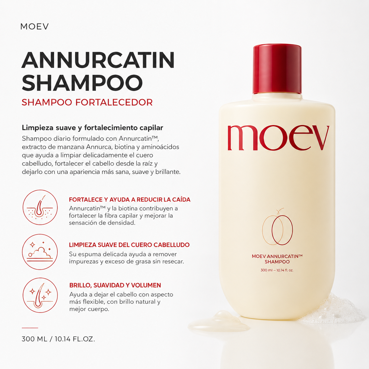 MOEV - Annurcatin Shampoo Fortalecedor para Crecimiento Capilar con Cafeína y Biotina 300 ml