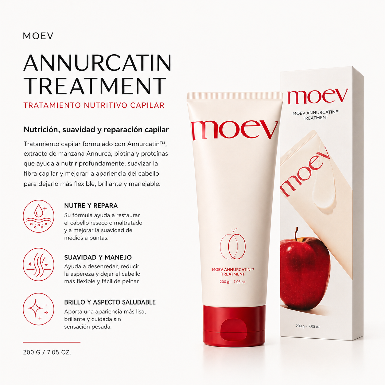 MOEV - Annurcatin Treatment Tratamiento Capilar Fortalecedor con Biotina y Manzana Annurca 200 g