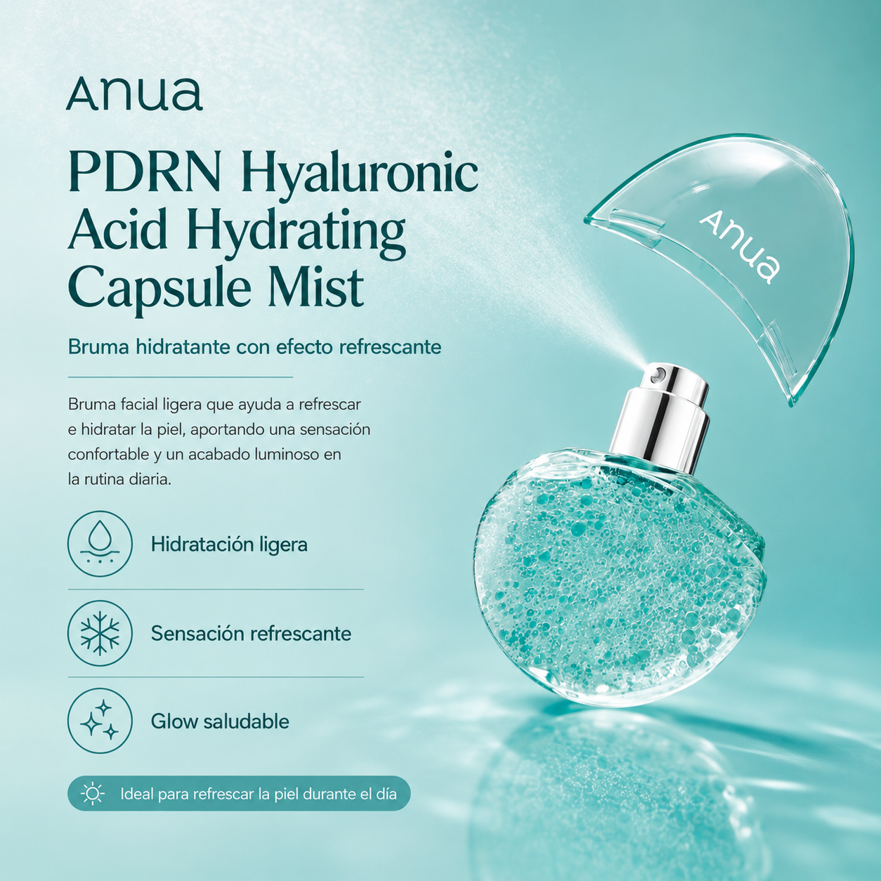 Anua - PDRN Hyaluronic Acid Hydrating Capsule Mist – Bruma Facial Hidratante con PDRN, Ácido Hialurónico y Colágeno 30 ml