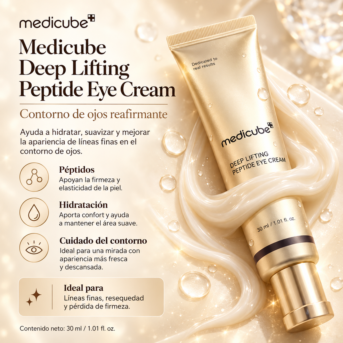 MEDICUBE - Deep Lifting Peptide Eye Cream 30 ml - Contorno de ojos reafirmante con péptidos