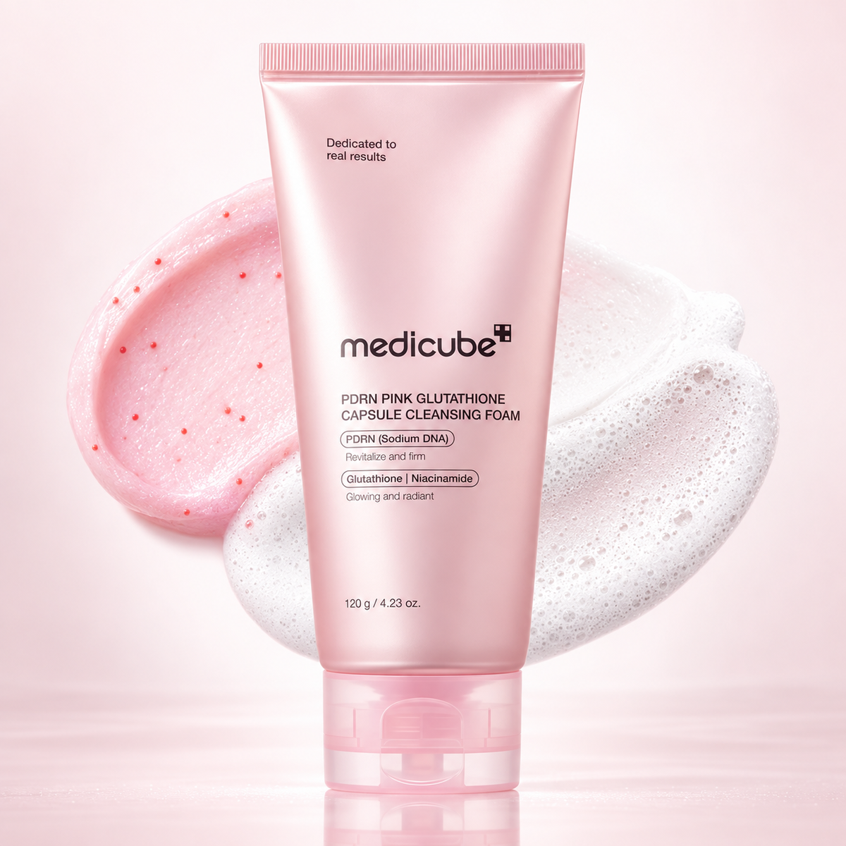 MEDICUBE – PDRN Pink Glutathione Capsule Cleansing Foam 120 g | Espuma limpiadora iluminadora con PDRN y Glutatión
