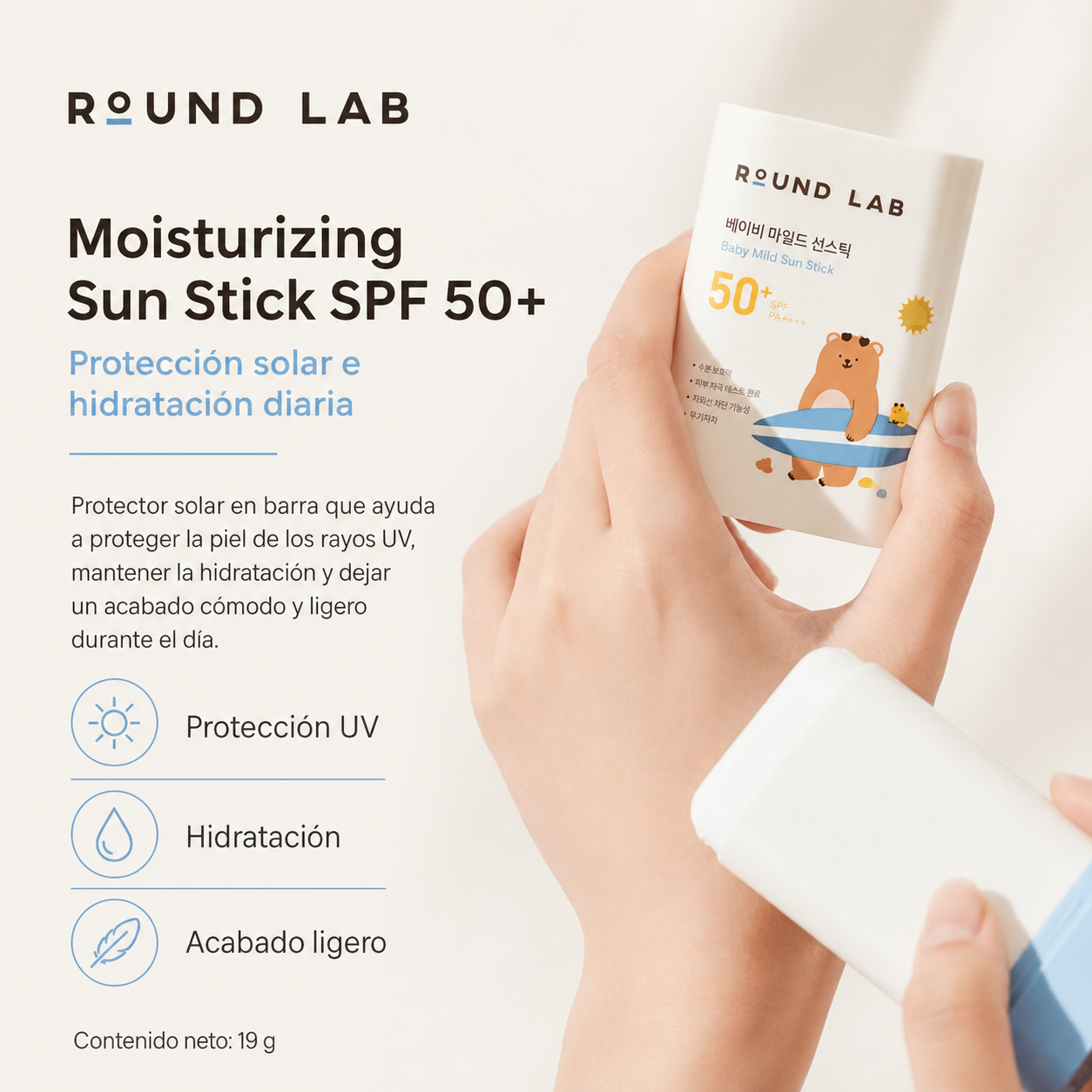 Round Lab - Baby Mild Sun Stick SPF50+ PA++++ | Protector Solar Mineral en Barra para Piel Sensible 21 g
