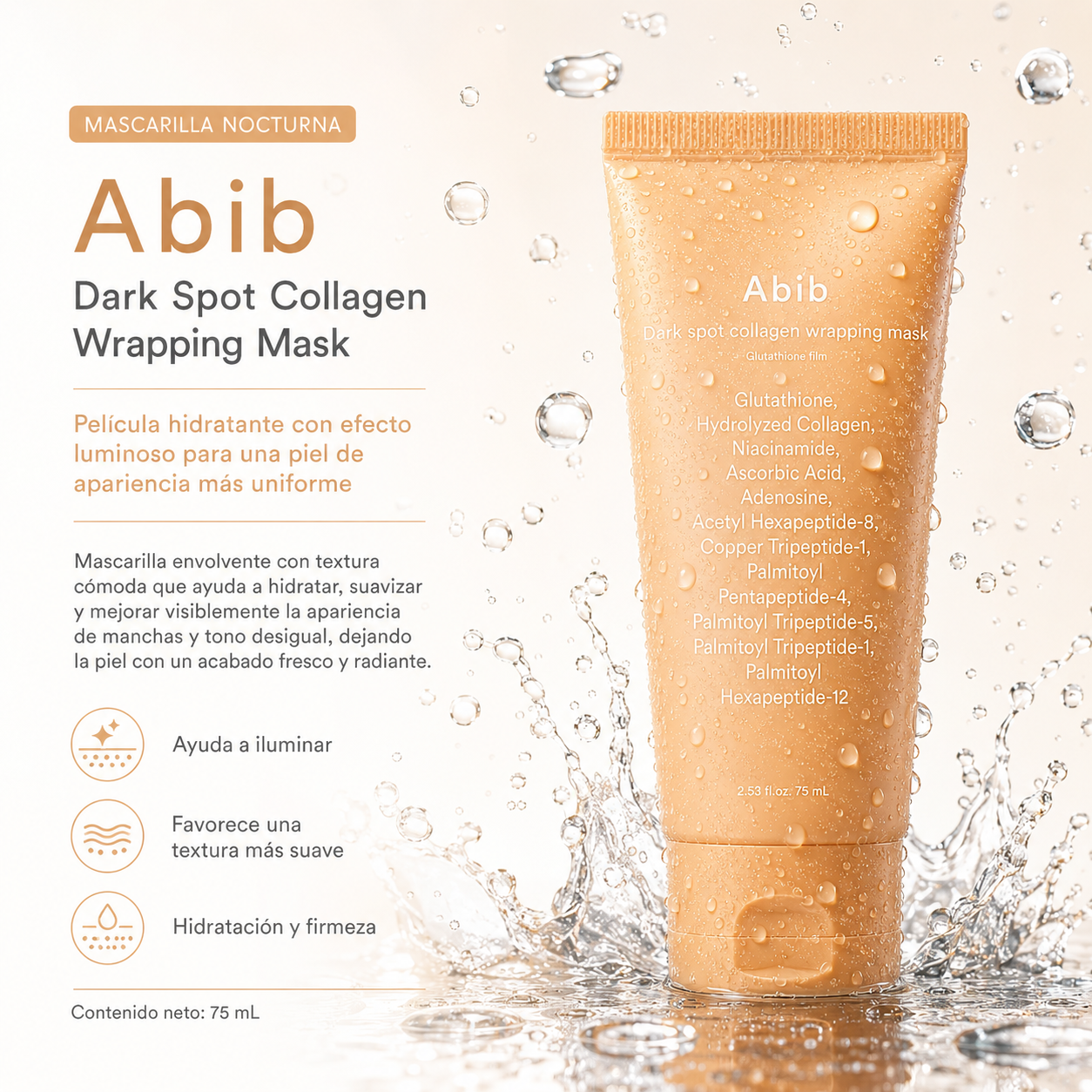 Abib - Dark Spot Collagen Wrapping Mask Glutathione Film – Mascarilla Peel-Off Iluminadora con Glutatión, Colágeno y Péptidos 100 ml