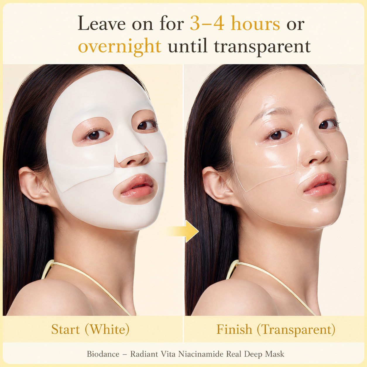 Biodance - Radiant Vita Niacinamide Real Deep Mask – Mascarilla de Hidrogel Iluminadora con Niacinamida, Glutatión y Agua de Piña 4 unidades