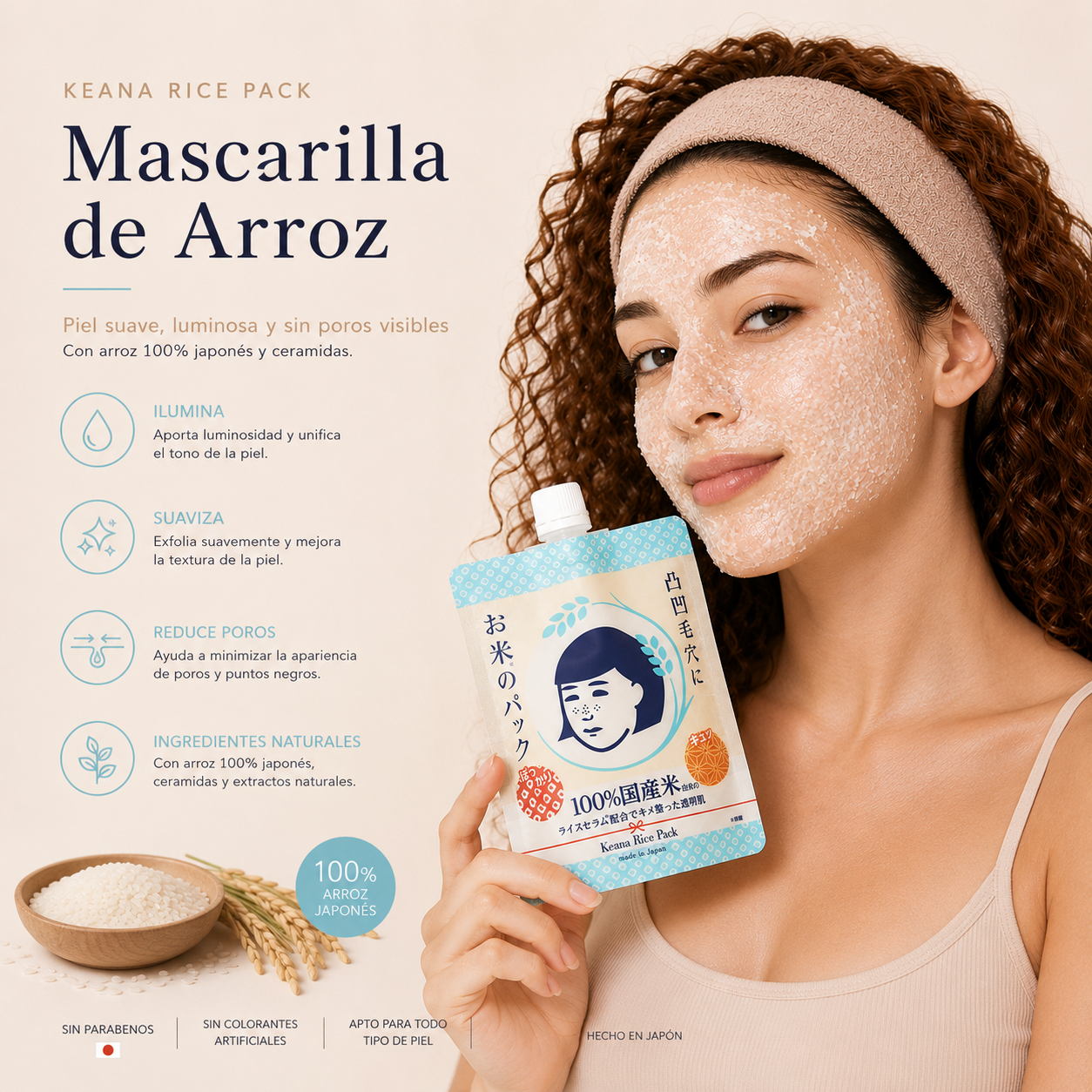 ISHIZAWA LAB - KEANA Rice Pack 170 g – Mascarilla Facial Hidratante de Arroz