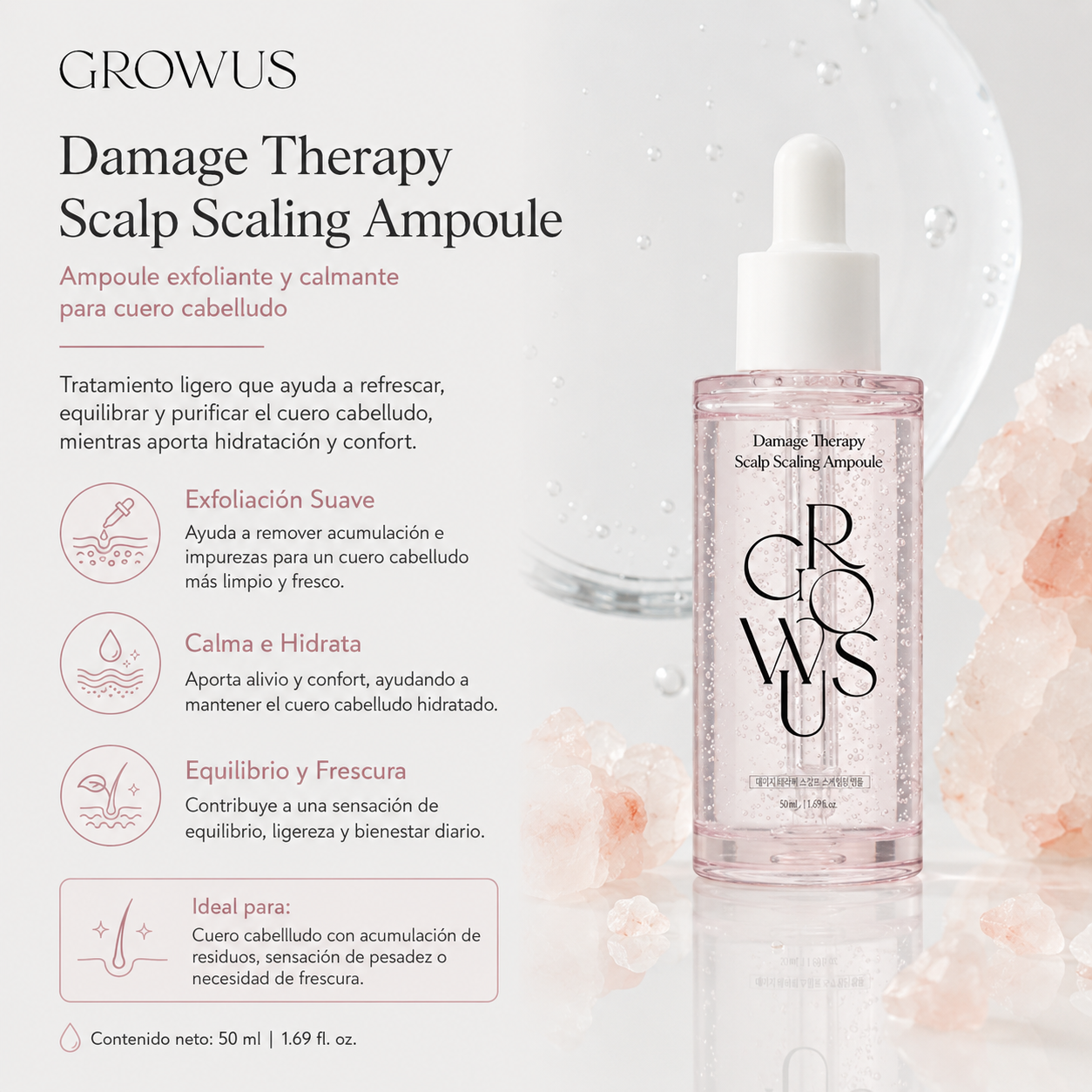 GROWUS - Damage Therapy Scalp Scaling Ampoule | Ampoule Exfoliante y Purificante para Cuero Cabelludo 50 g
