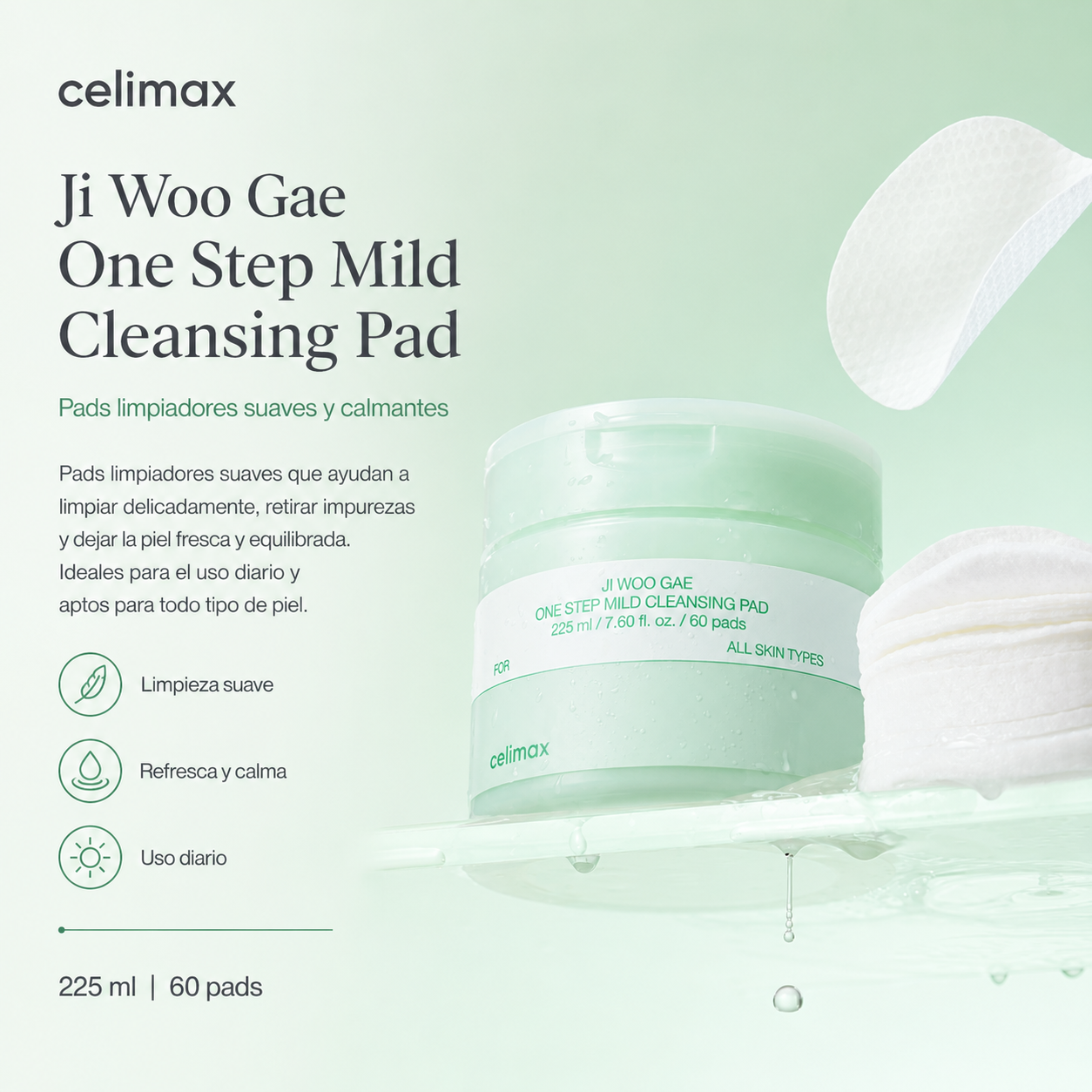 CELIMAX – Ji Woo Gae One Step Mild Cleansing Pad 225 ml (60 Pads) – Pads Limpiadores Suaves