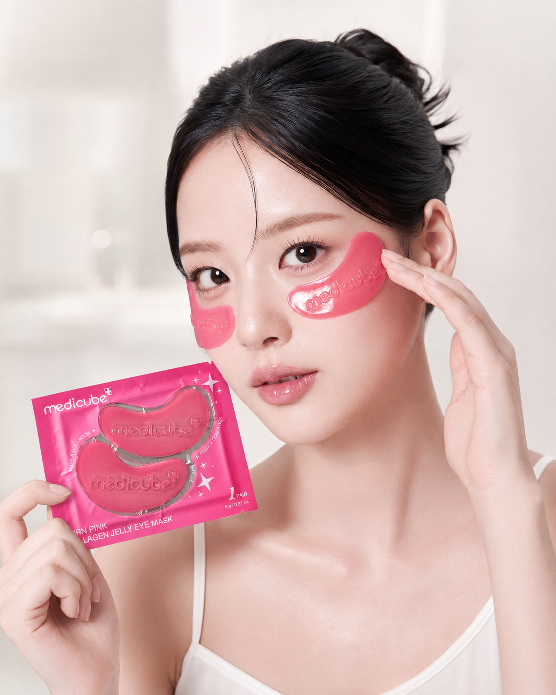 Medicube - PDRN Pink Collagen Jelly Eye Mask – Parches de Hidrogel para Ojos con PDRN, Colágeno y NAD+ 6 Pares