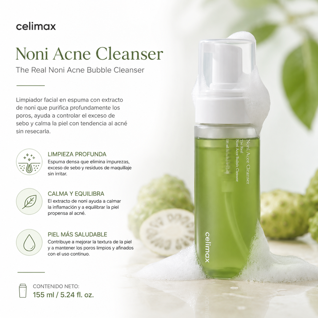 CELIMAX – Noni Acne Cleanser The Real 155 ml – Limpiador Facial para Piel Acneica
