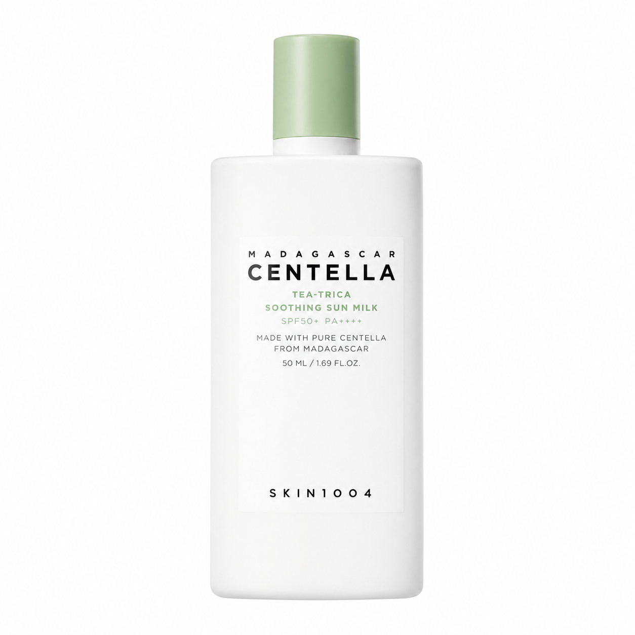 SKIN1004 – Madagascar Centella Tea-Trica Soothing Sun Milk SPF50+ PA++++ 50 ml – Protector Solar Calmante para Piel con Acné
