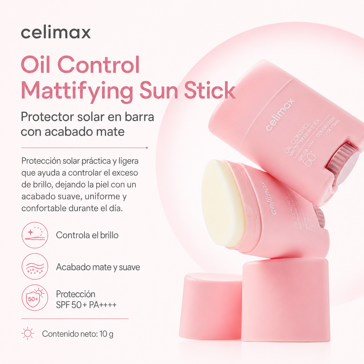 CELIMAX – Oil Control Mattifying Sun Stick SPF50+ PA++++ – Protector Solar Mate en Barra