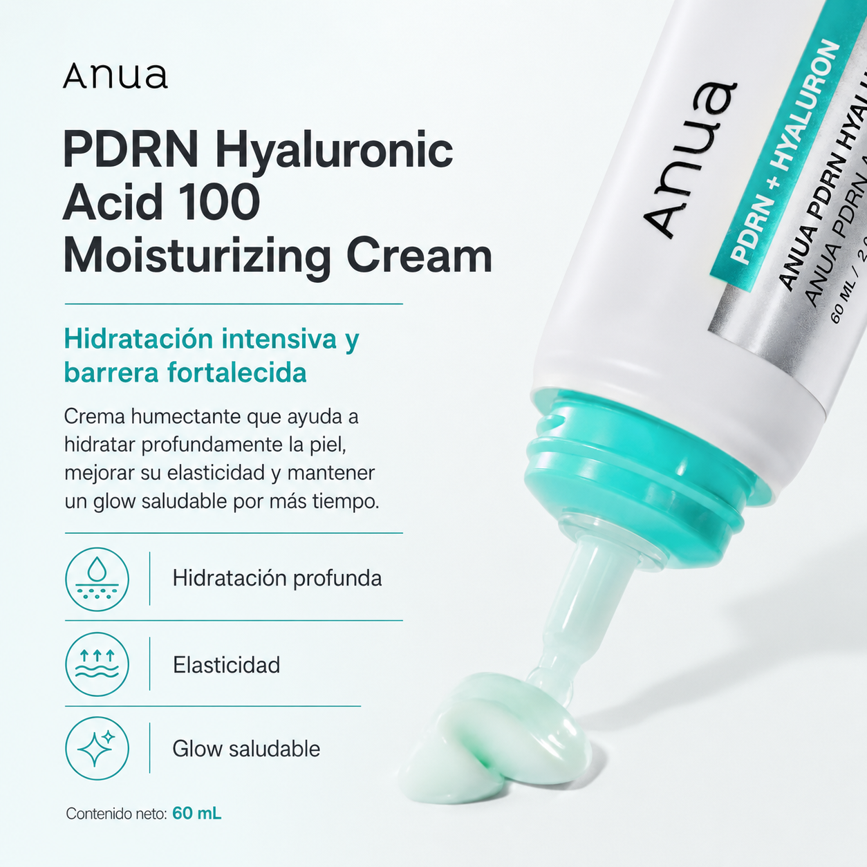 Anua - PDRN Hyaluronic Acid 100 Moisturizing Cream – Crema Hidratante con PDRN y Ácido Hialurónico 60 ml
