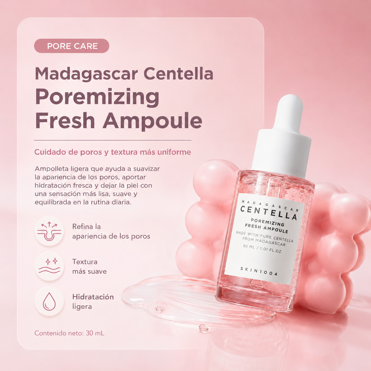 SKIN1004 - Madagascar Centella Poremizing Fresh Ampoule – Ampolla para Poros con Centella, Sal Rosa del Himalaya y 9 Péptidos 30 ml