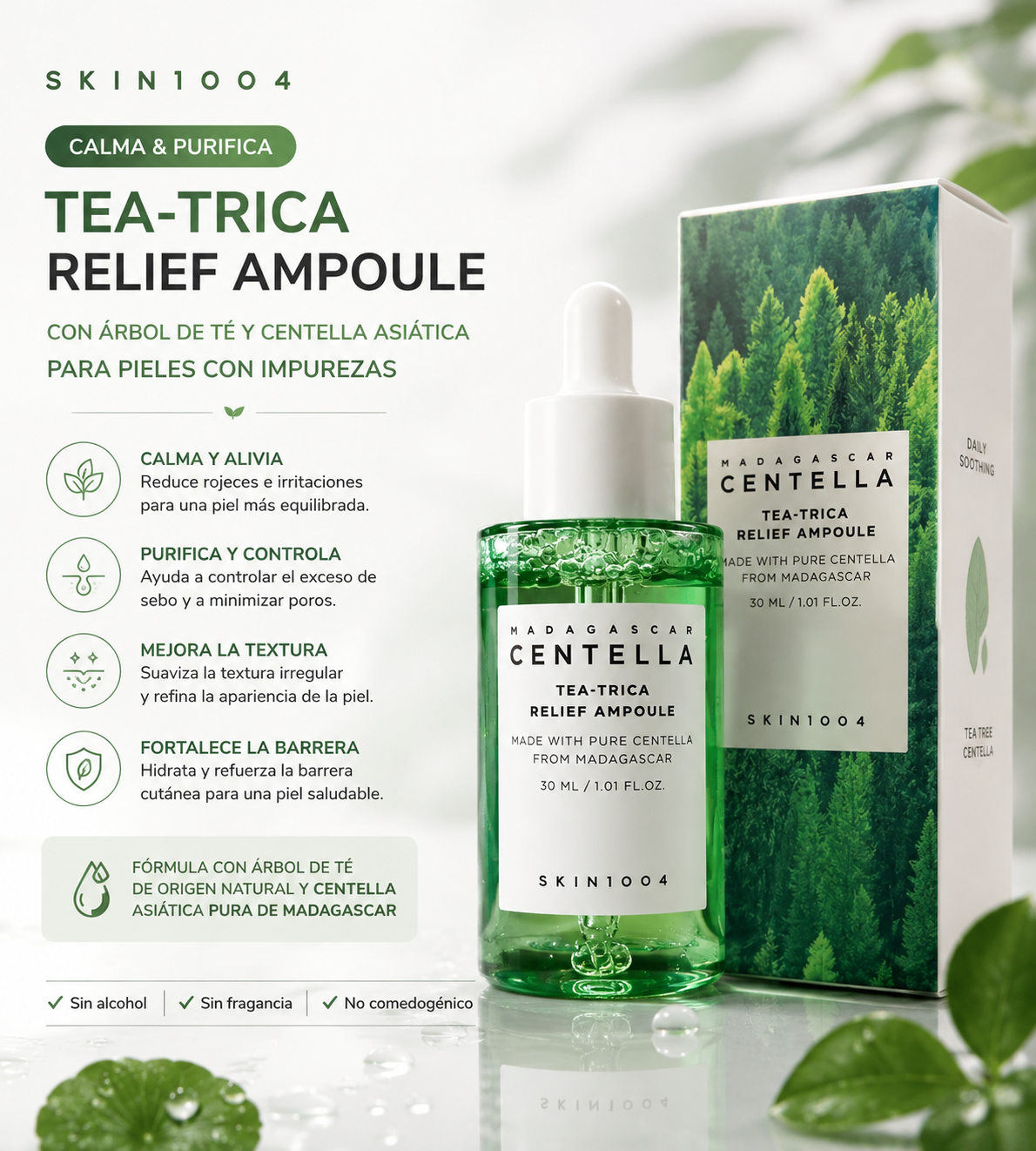 SKIN1004 - Madagascar Centella Tea-Trica Relief Ampoule – Ampolla Calmante con Tea Tree y Centella Asiática 30 ml
