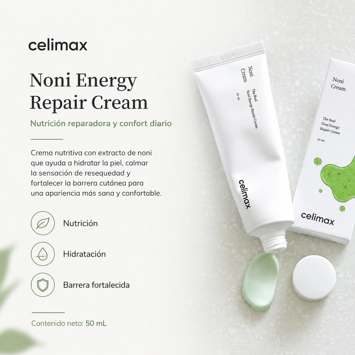 CELIMAX – The Real Noni Energy Repair Cream 50 ml – Crema Hidratante y Reparadora para Piel Sensible