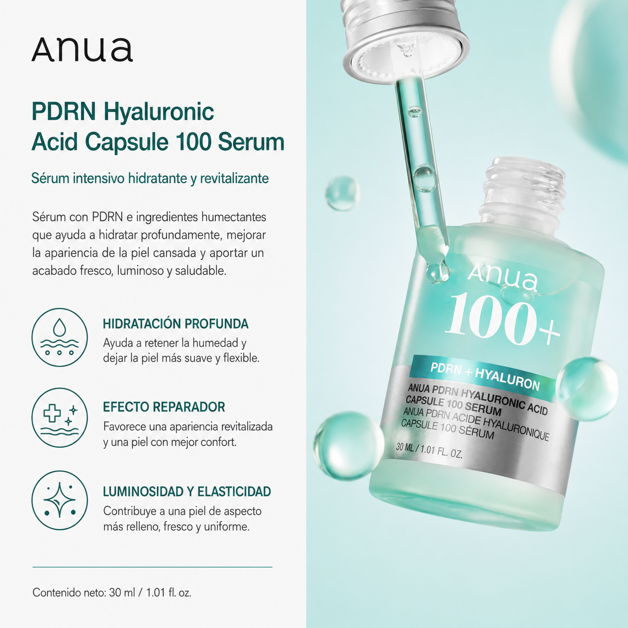 ANUA – PDRN Hyaluronic Acid Capsule Serum 30 ml – Sérum Hidratante y Reparador en Cápsulas