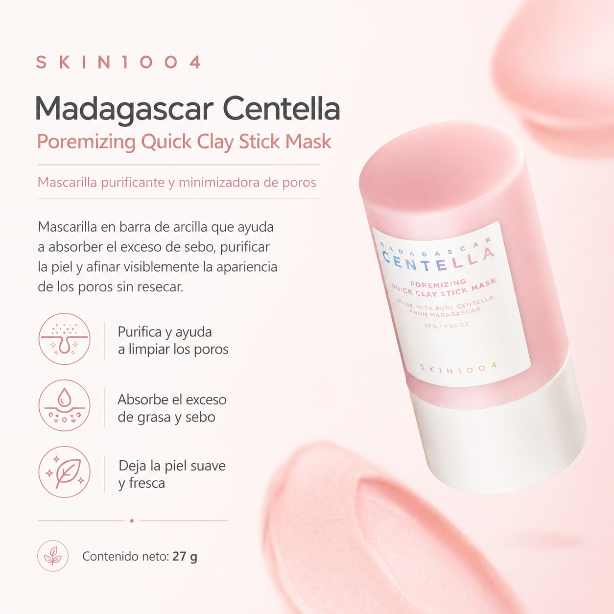 SKIN1004 - Poremizing Quick Clay Stick Mask | 27g | Mascarilla purificante y minimizadora de poros