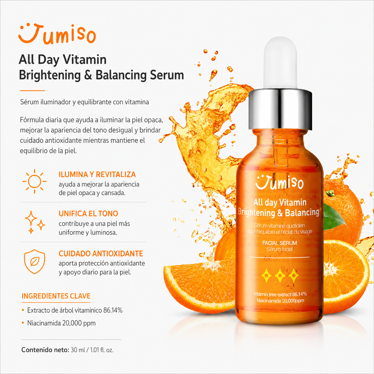 JUMISO - All Day Vitamin Brightening & Balancing Serum | 30ml | Suero iluminador y equilibrante