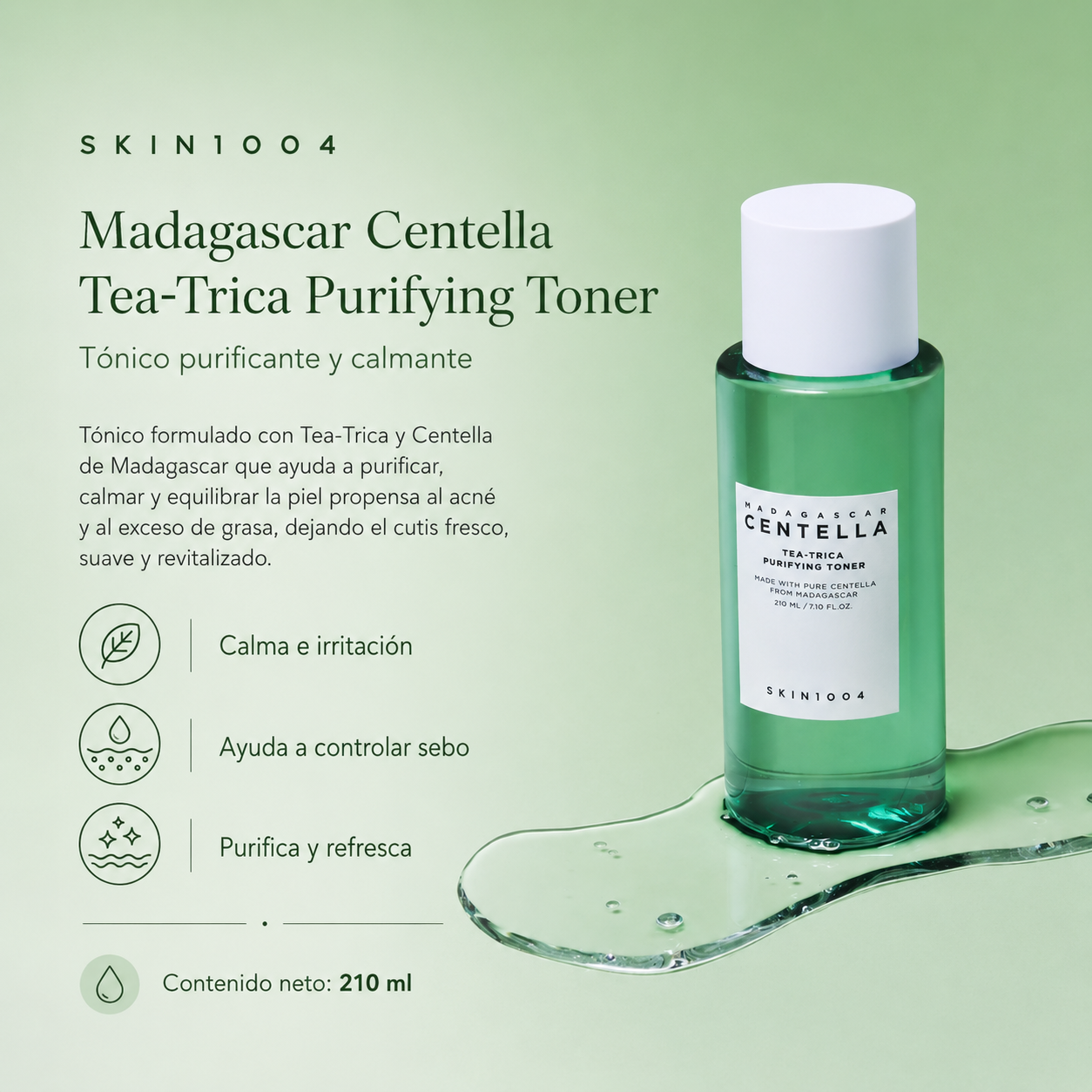 SKIN1004 - Tea-Trica Purifying Toner | 210ml | Tónico exfoliante para piel grasa y antiacné