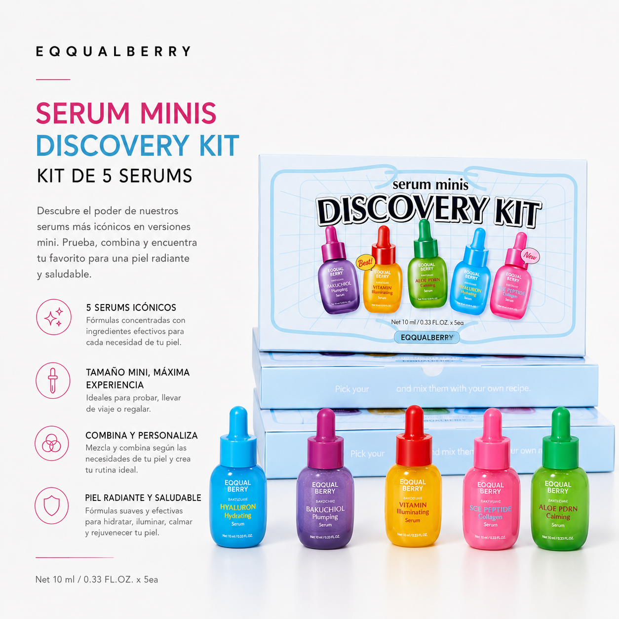 EQQUALBERRY – Serum Minis Discovery Kit 10 ml x 5 Piezas – Set de Sérums
