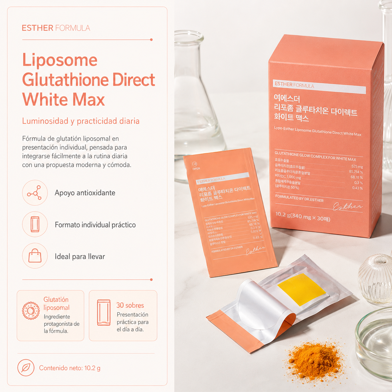 Esther Formula - Lyuh Esther Liposome Glutathione Direct White Max – Suplemento con Glutatión 30 sobres