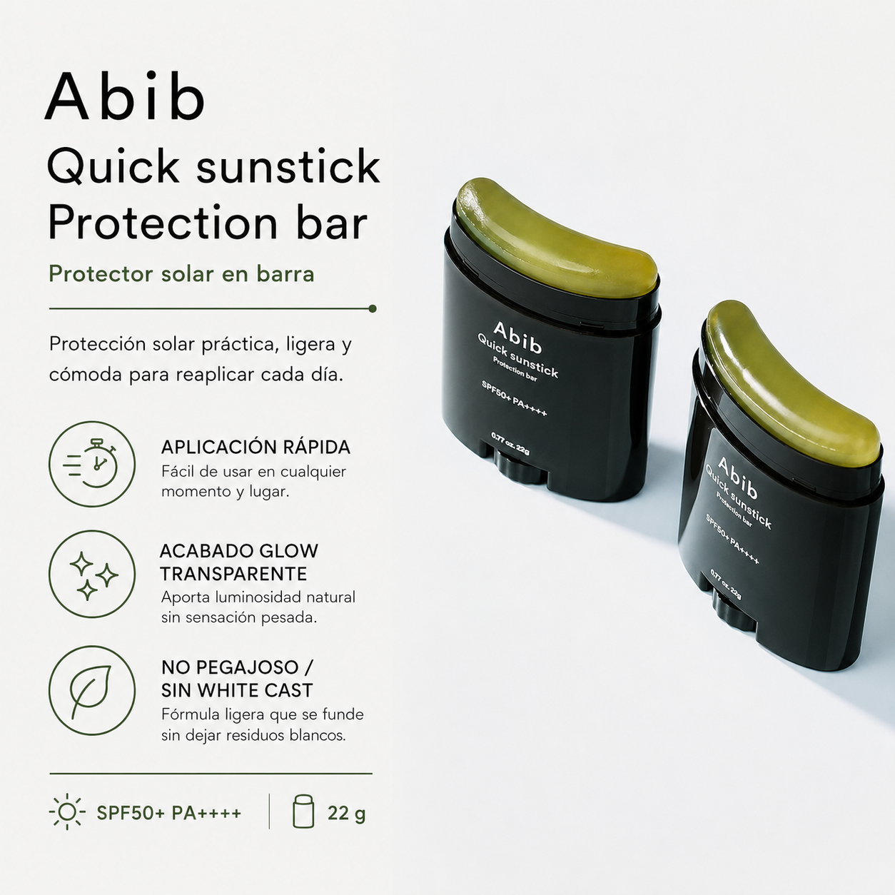 ABIB - Quick Sunstick Protection Bar SPF50+ PA++++ | Protector Solar en Barra Hidratante 22 g