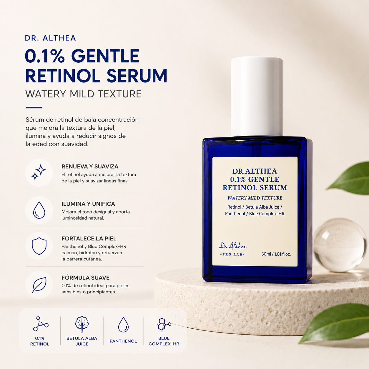 DR. ALTHEA – 0.1% Gentle Retinol Serum 30 ml – Sérum Antienvejecimiento con Retinol