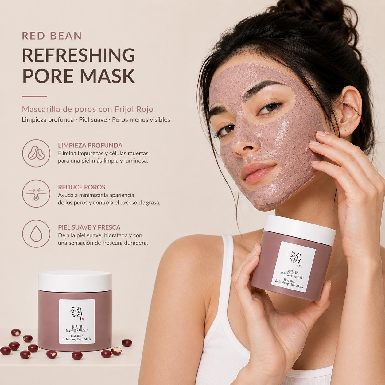 BEAUTY OF JOSEON – Red Bean Refreshing Pore Mask 140 ml – Mascarilla Exfoliante y Purificante de Poros