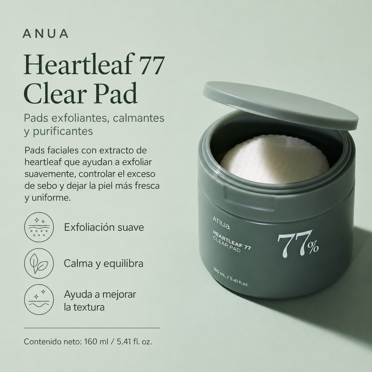ANUA - Heartleaf 77 Clear Pad 70 hojas, PHA Dead Skin Care Low pH Daily Toner Pad