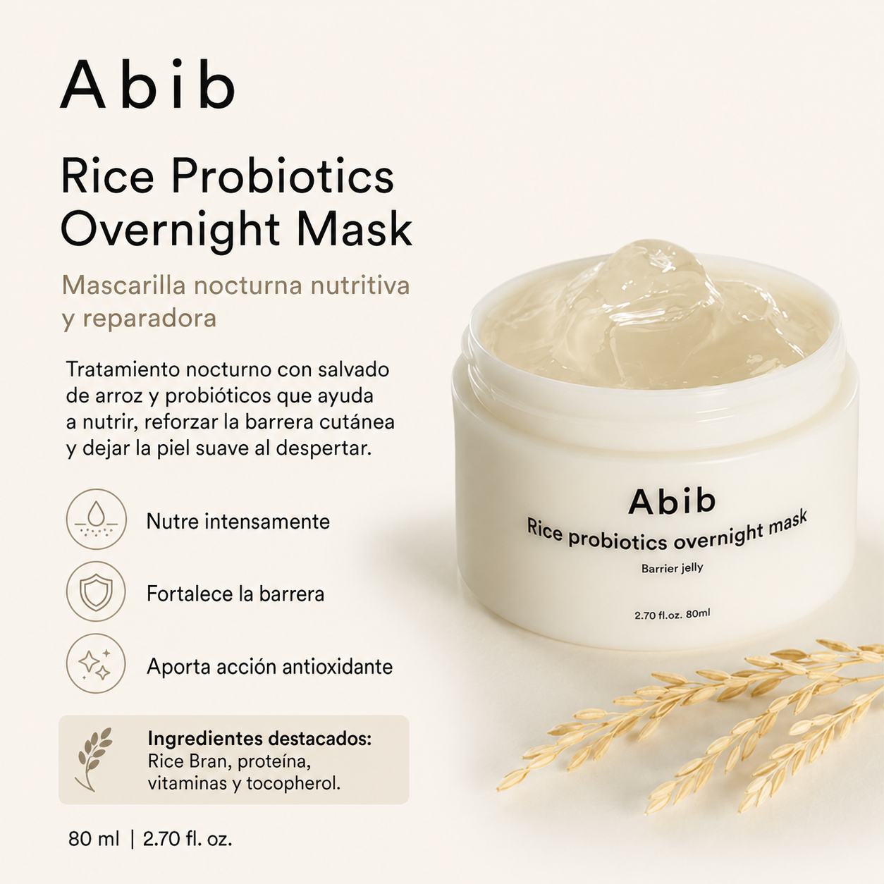 ABIB – Rice Probiotics Overnight Mask Barrier Jelly – Mascarilla Nocturna Hidratante y Reparadora