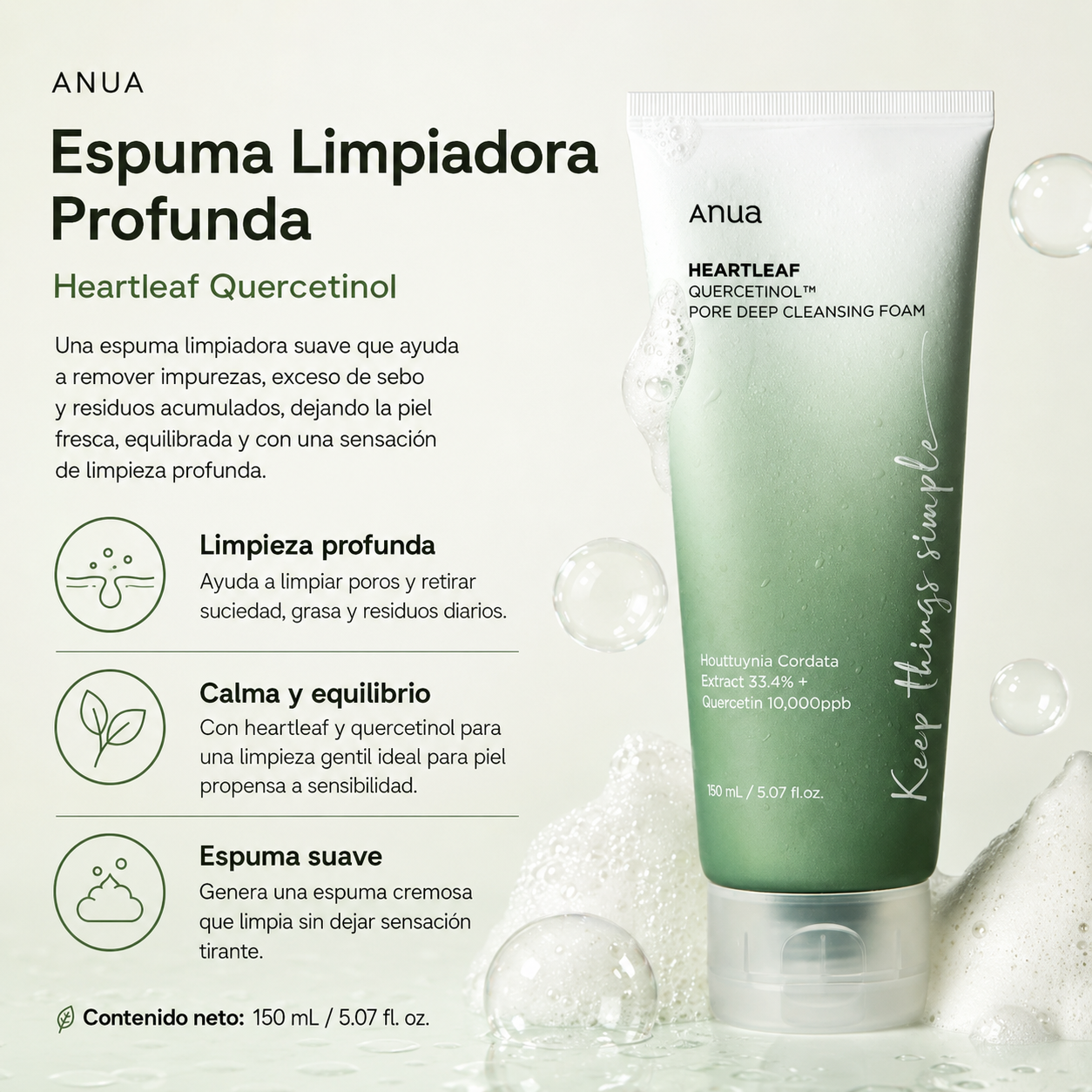 ANUA - Heartleaf Quercetinol Pore Deep Cleansing Foam 150 ml