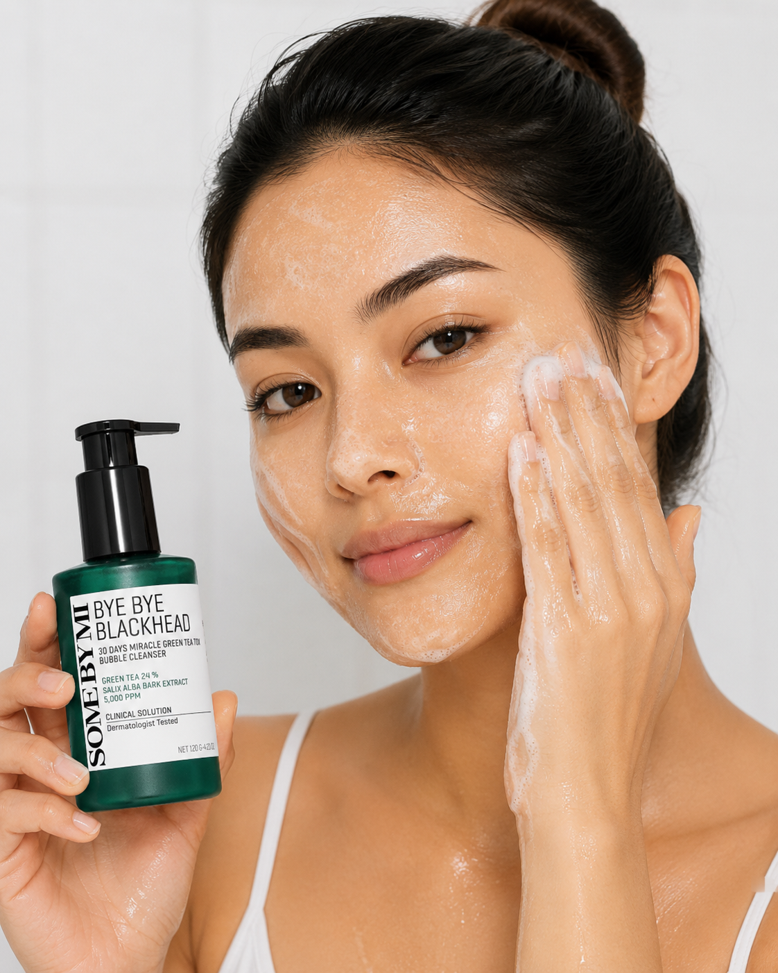 SOME BY MI - Bye Bye Blackhead 30 Days Miracle Green Tea Tox Bubble Cleanser 120 GR | Espuma Limpieza Profunda Y Exfoliante