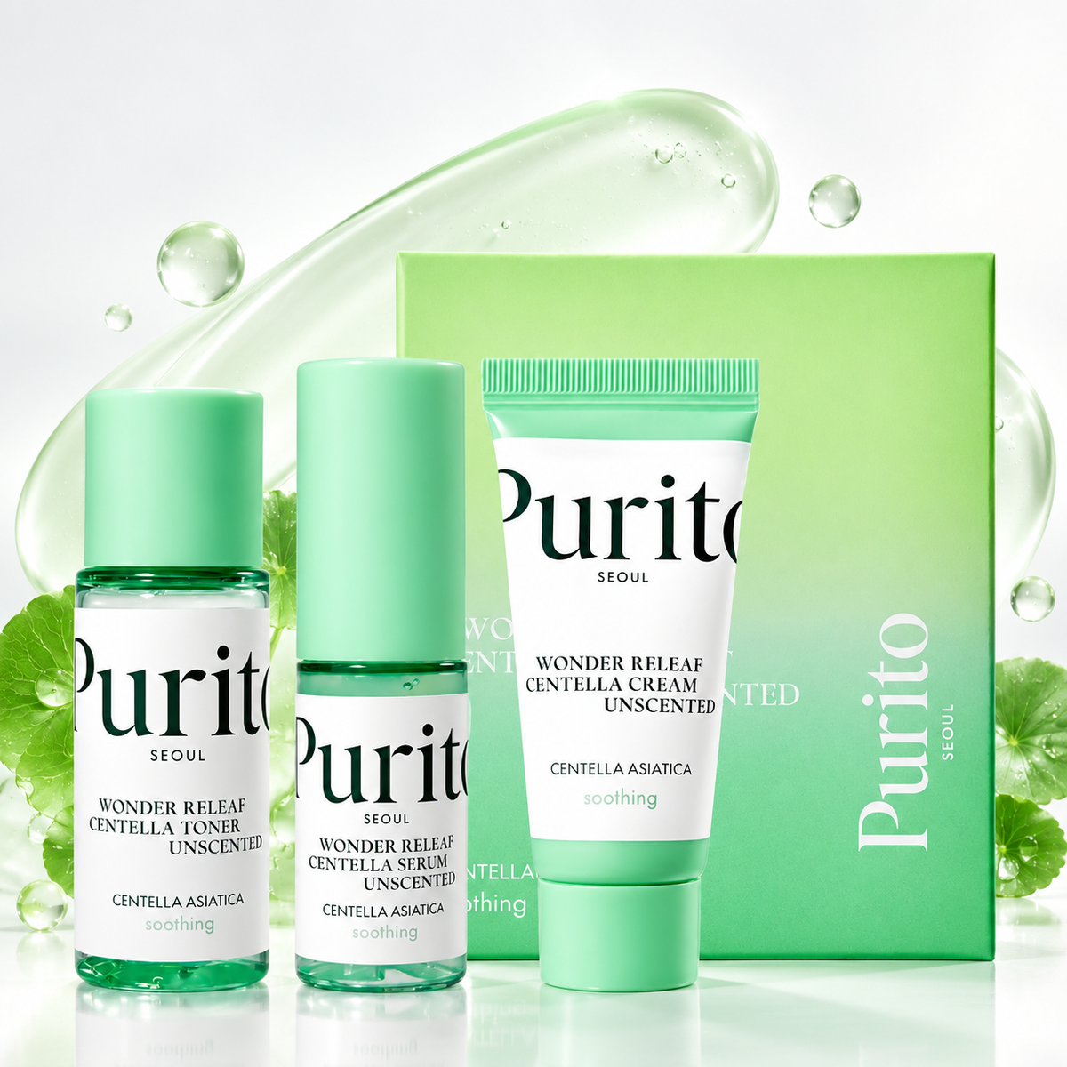 PURITO SEOUL – Wonder Releaf Centella Mini Kit Unscented | Kit calmante con centella en tamaño mini