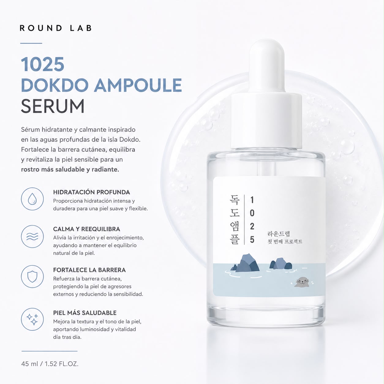 ROUND LAB – 1025 Dokdo Ampoule 45 g – Ampoule Hidratante y Calmante