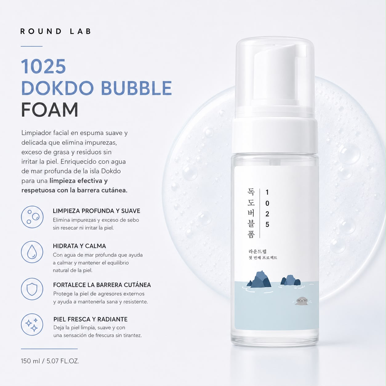 ROUND LAB – 1025 Dokdo Bubble Foam 150 ml – Limpiador Facial en Espuma