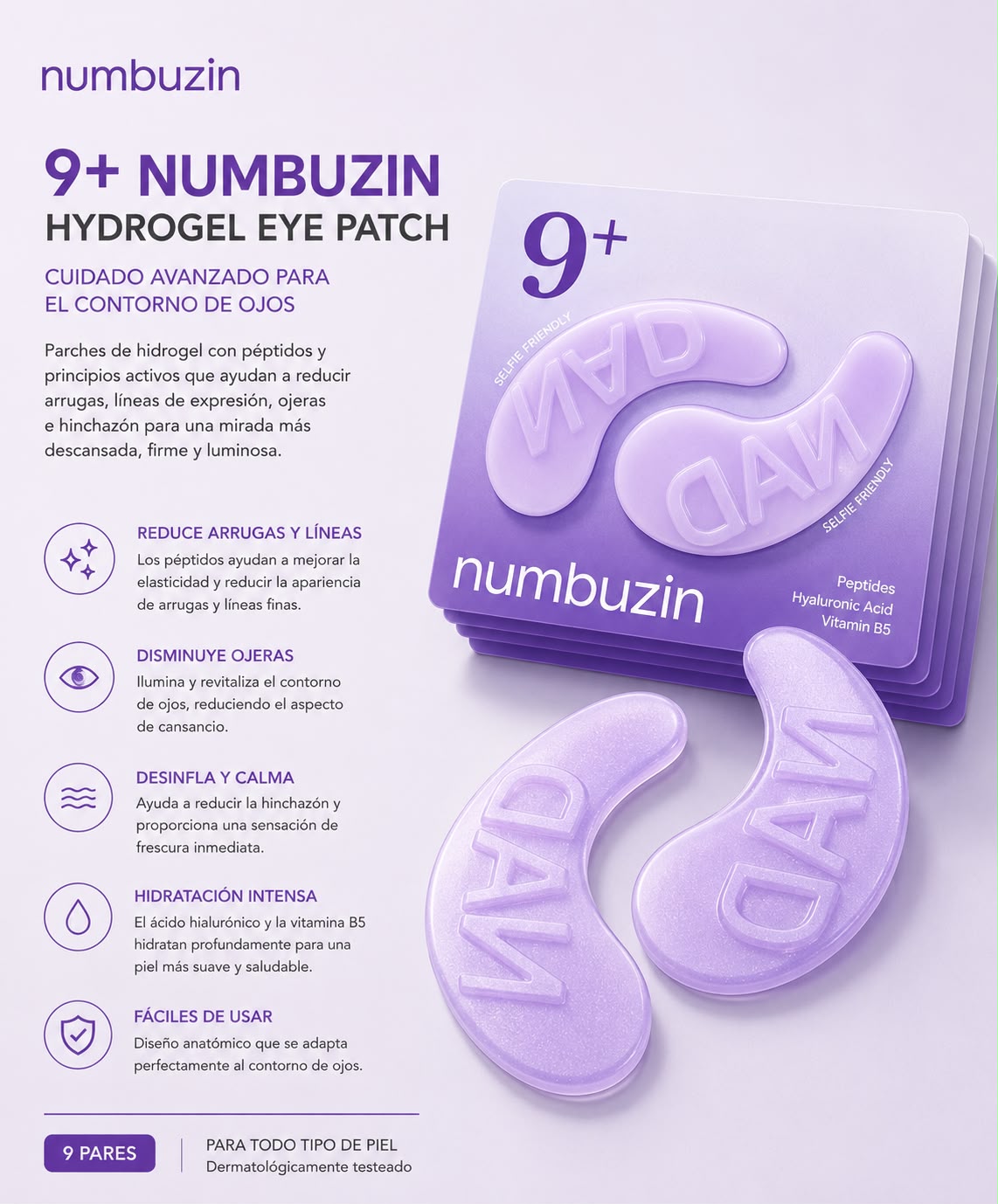 NUMBUZIN – No.9 NAD+ Under Eye Patches 5 Pares – Parches para Ojos Reafirmantes y Antiedad