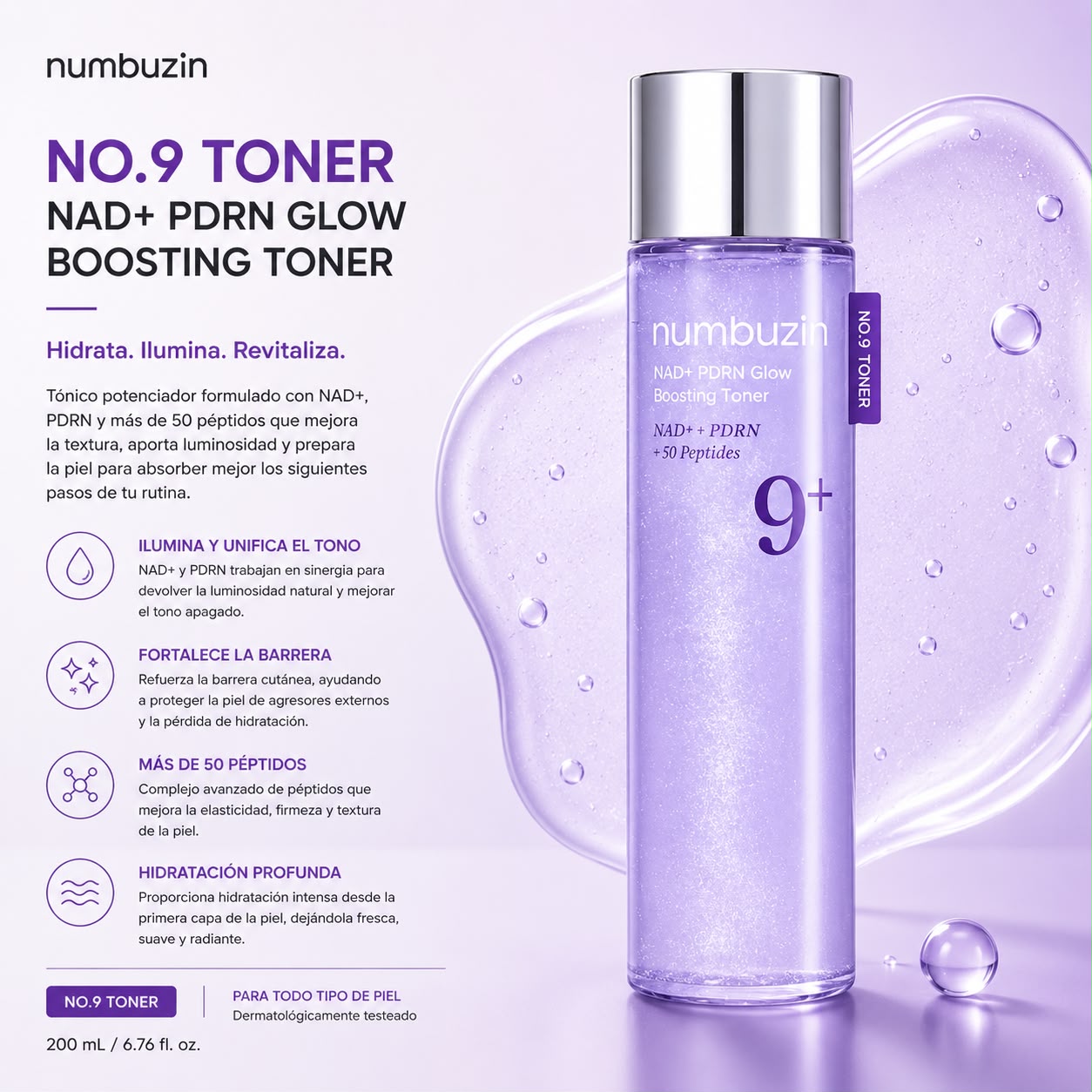 NUMBUZIN – No.9 NAD PDRN Boosting Toner 150 ml – Tónico Reafirmante y Regenerador