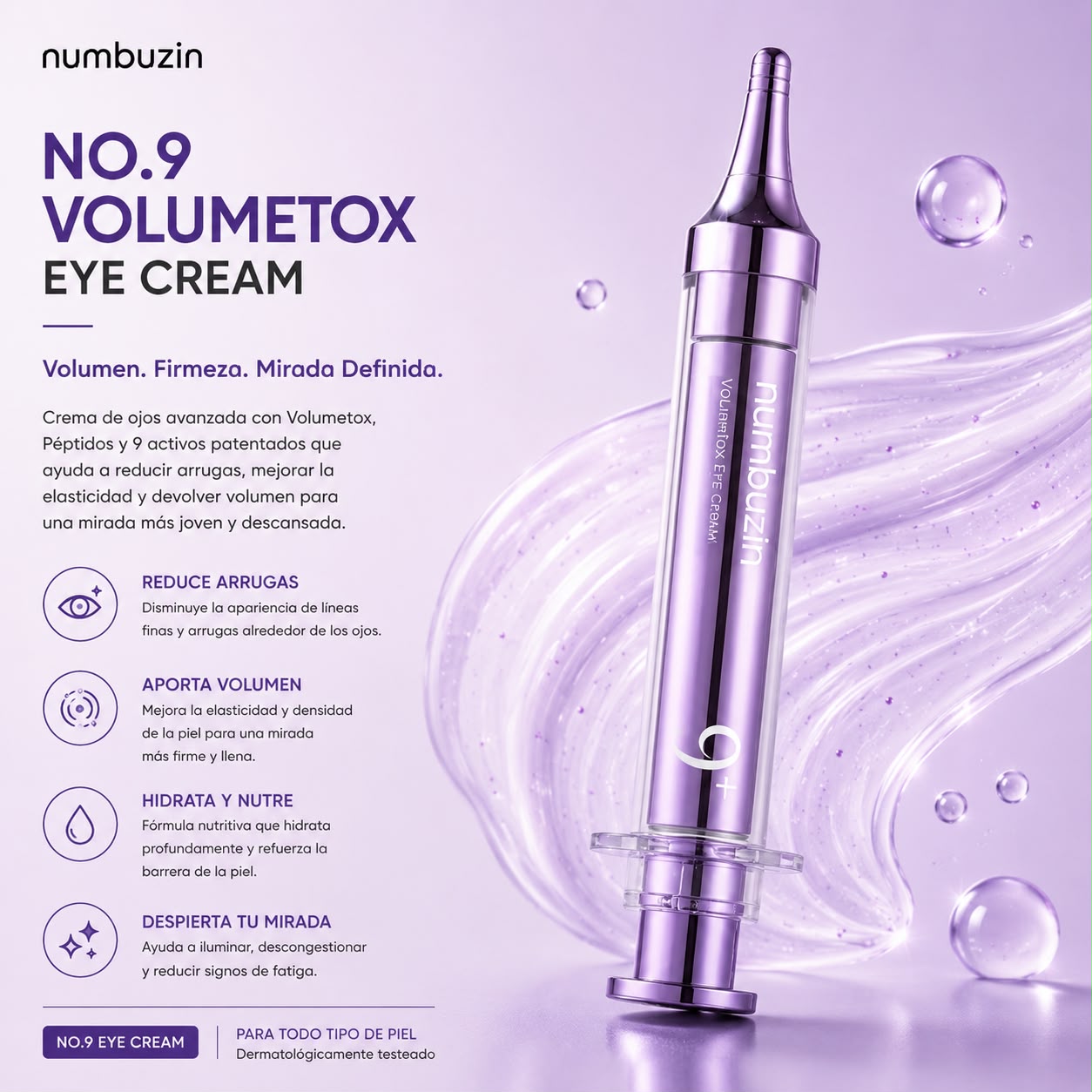 NUMBUZIN – No.9 NAD Retinol Volumetox Eye Cream 10 ml – Contorno de Ojos Reafirmante con Retinol