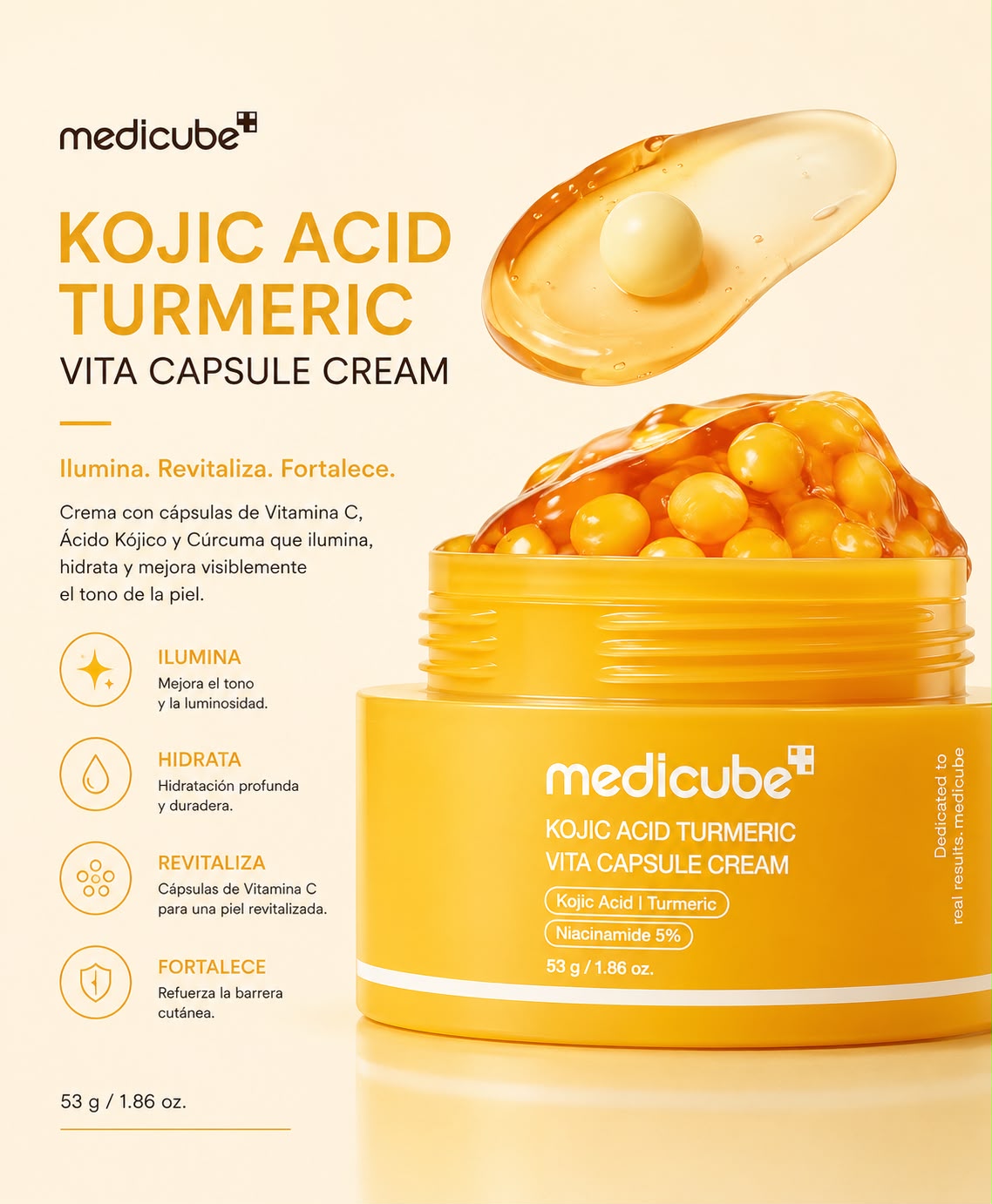 MEDICUBE – Kojic Acid Turmeric Capsule Cream 55 g – Crema Iluminadora Antimanchas